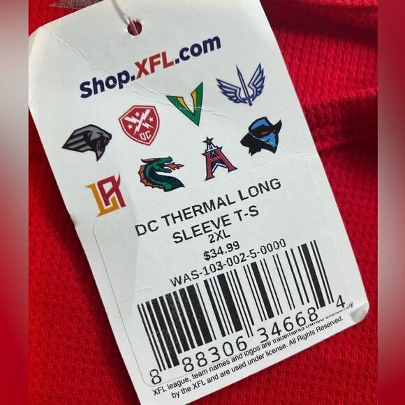 NEW XFL Red Long Sleeve Waffle Knit Washington DC Defenders XFL Football 2XL - Picture 5 of 6